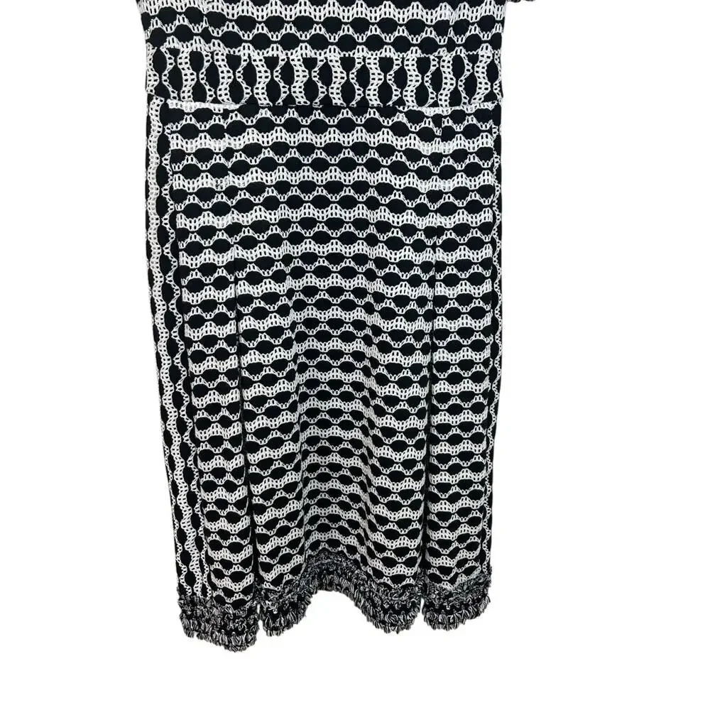 Tory Burch Paulina' Knit Dress, Kate Middleton A-Line Fringe Black/White Medium